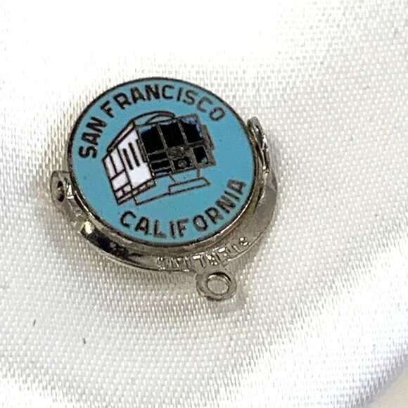 Vintage Sterling Silver San Francisco California Cable Car Charm Pendant Blue - Picture 2 of 11